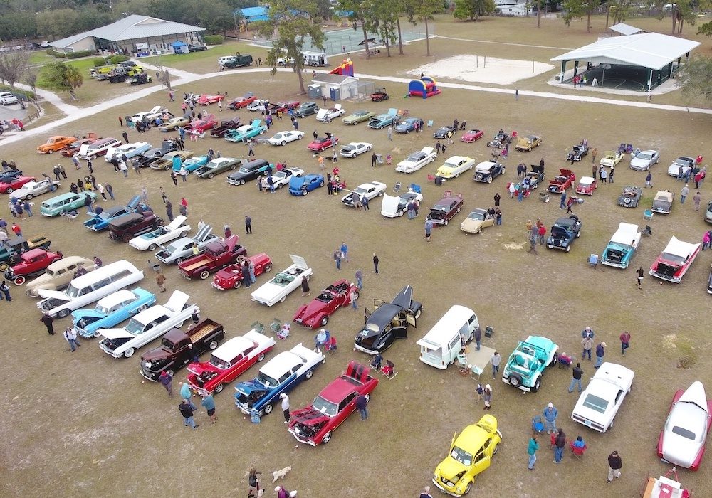 Aerial View of Historic Nokomis Day's Classic Car Show in Nokomis Florida Aerial View of Historic Nokomis Day's Classic Car Show in Nokomis Florida